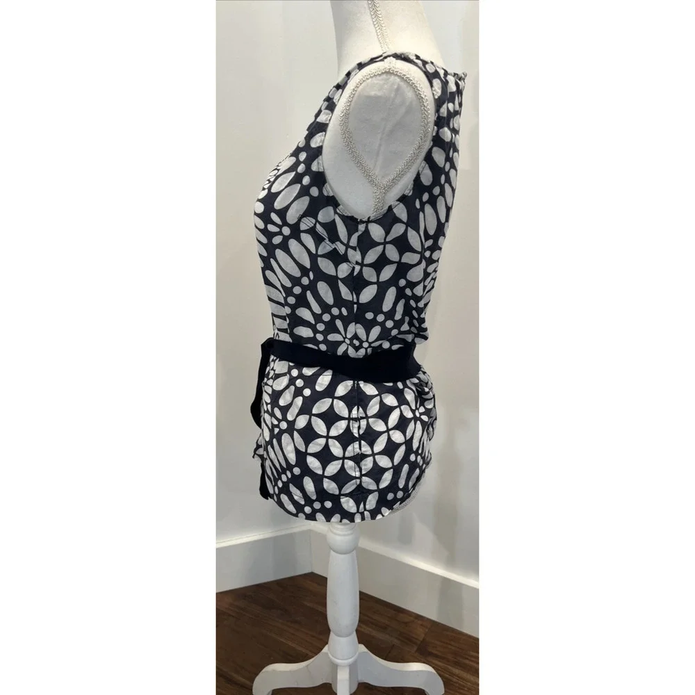 Tory Burch Top Size 6 Blue White Geometric Sleeveless Tie Mod Resort Blouse
